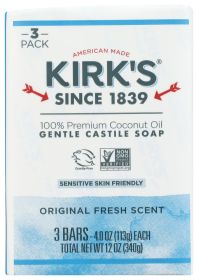 KIRK'S: Natural Original Coco Castile Soap 3x4oz Bars, 12 Oz