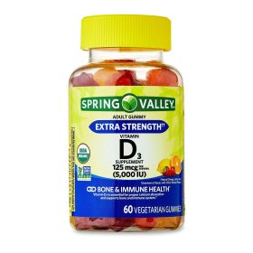 Spring Valley Extra Strength Vitamin D3 Bone & Immune Health Dietary Supplement Vegetarian Gummies, 125 mcg (5,000 IU), 60 Count