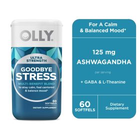 OLLY Ultra Strength Goodbye Stress Softgel, Stress Support, Ashwagandha, L-Theanine, 60 Count