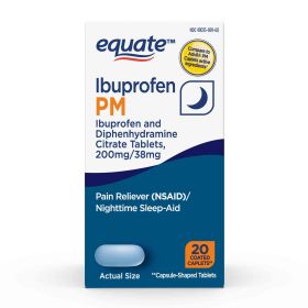 Equate Ibuprofen PM Ibuprofen and Diphenhydramine Citrate;  200 mg/38 mg;  20 Count Caplets
