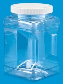 Clear Food Grade PET Plastic Square Grip Storage Jar w/Cap - 48 Fluid Ounces - 6-Jar Pack (4-5 Cup Storage Capacity) by Pride Of India 48 oz