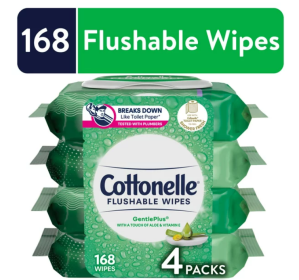 Cottonelle GentlePlus Flushable Wet Wipes, 4 Flip-Top Packs (168 Total Wipes)