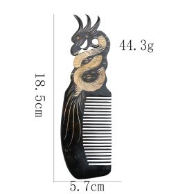Authentic Large Carved Dragon Phoenix Ox Horn Comb (Option: Black dragon)